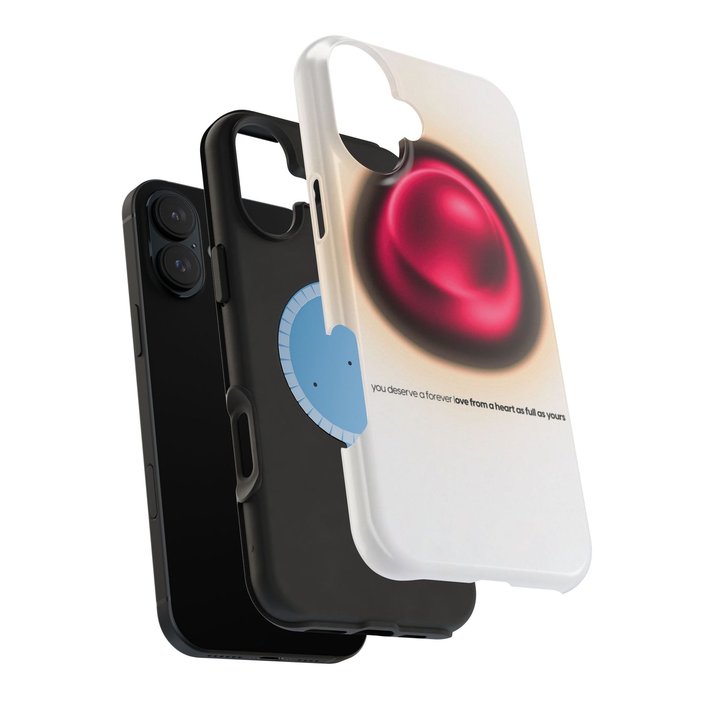 Protective Phone Case — Red Pearl Heart Design with 'You deserve a forever love' Text