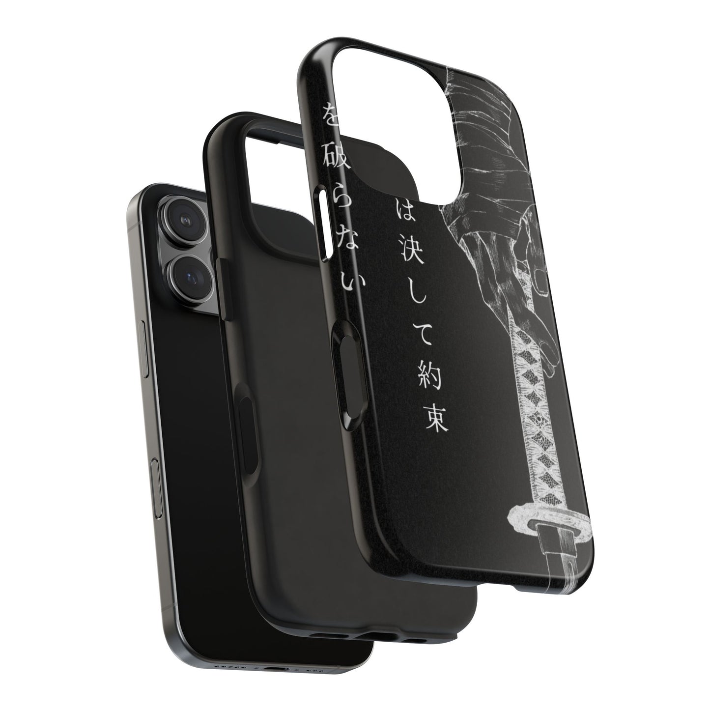 Samurai Vow Tough Phone Case — Black Katana Design with Japanese Text