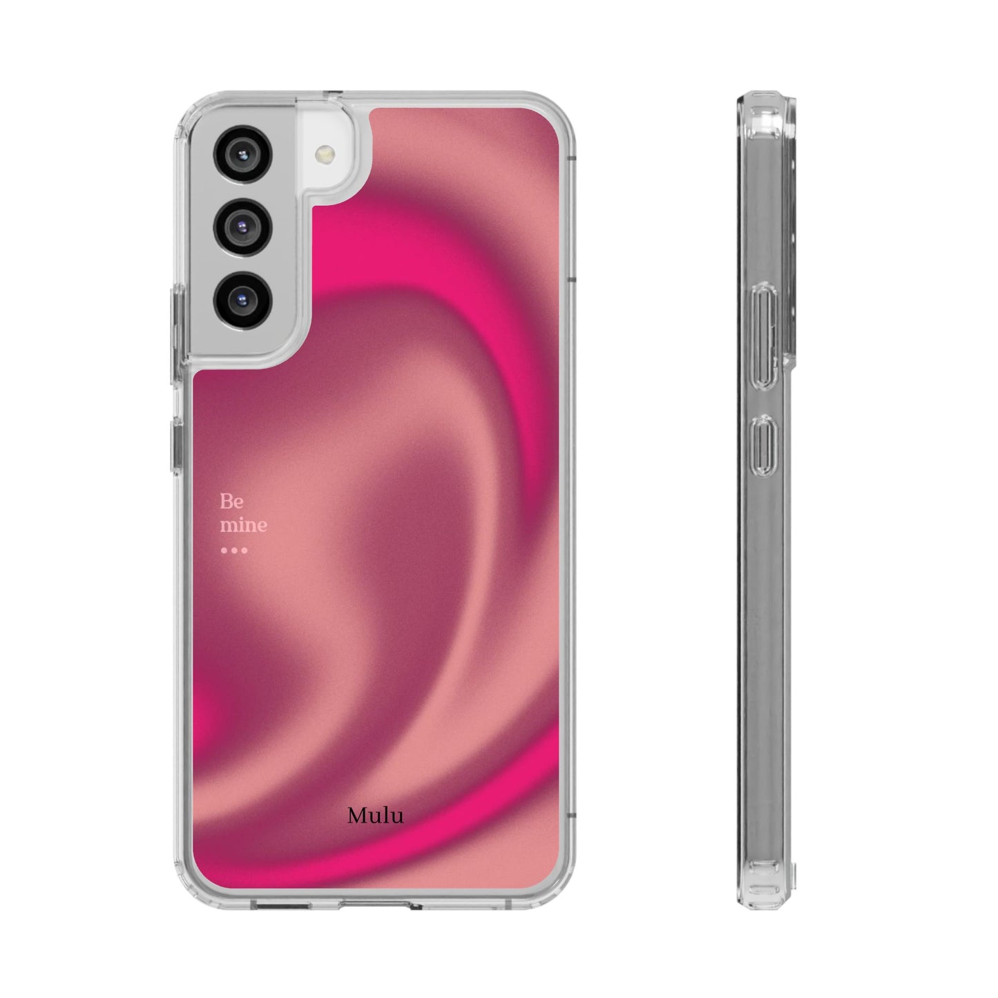 Clear Impact Phone Case — Pink Satin Swirl "Be mine" Design