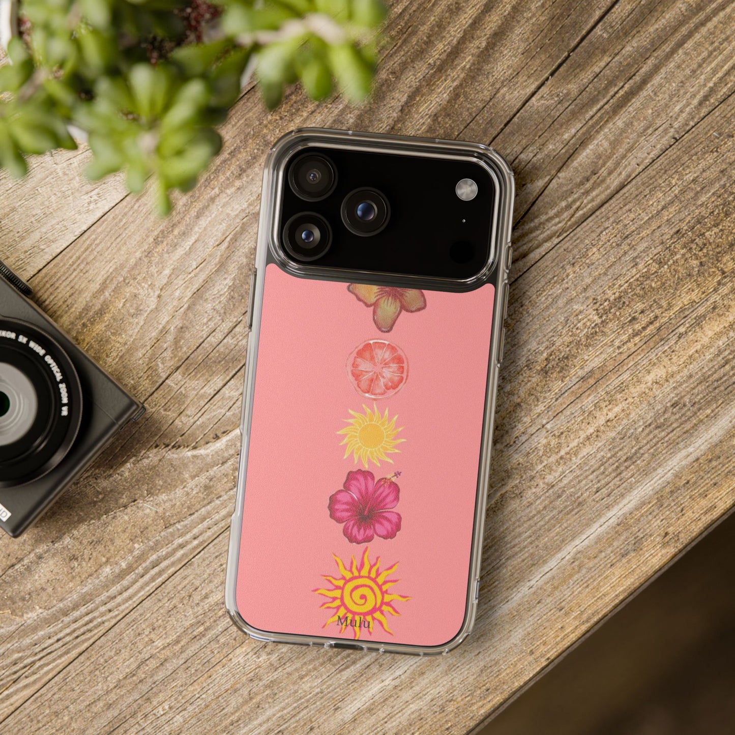 Clear Impact-Resistant Phone Case — Tropical Sun & Hibiscus Floral Design