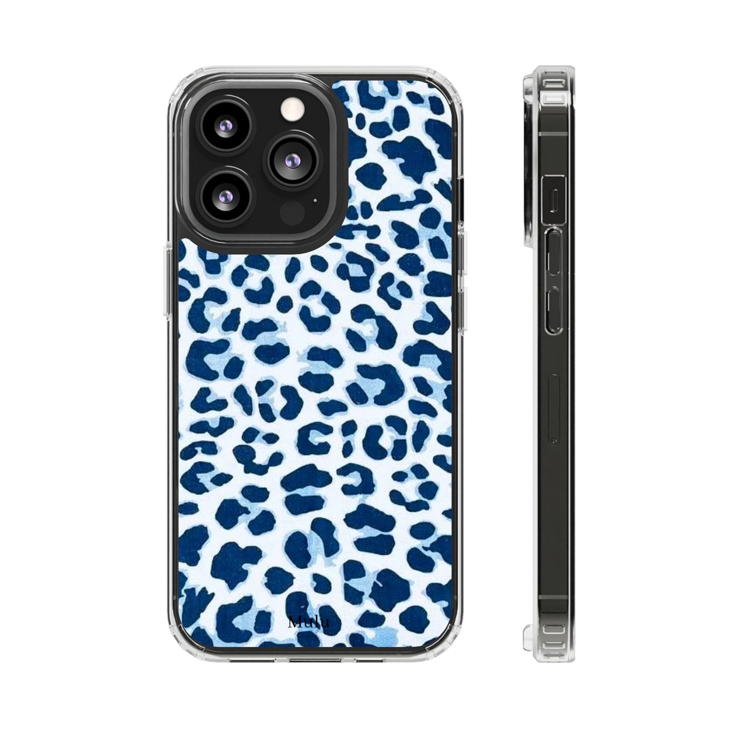 Clear Impact-Resistant Phone Case — Blue Watercolor Leopard Print