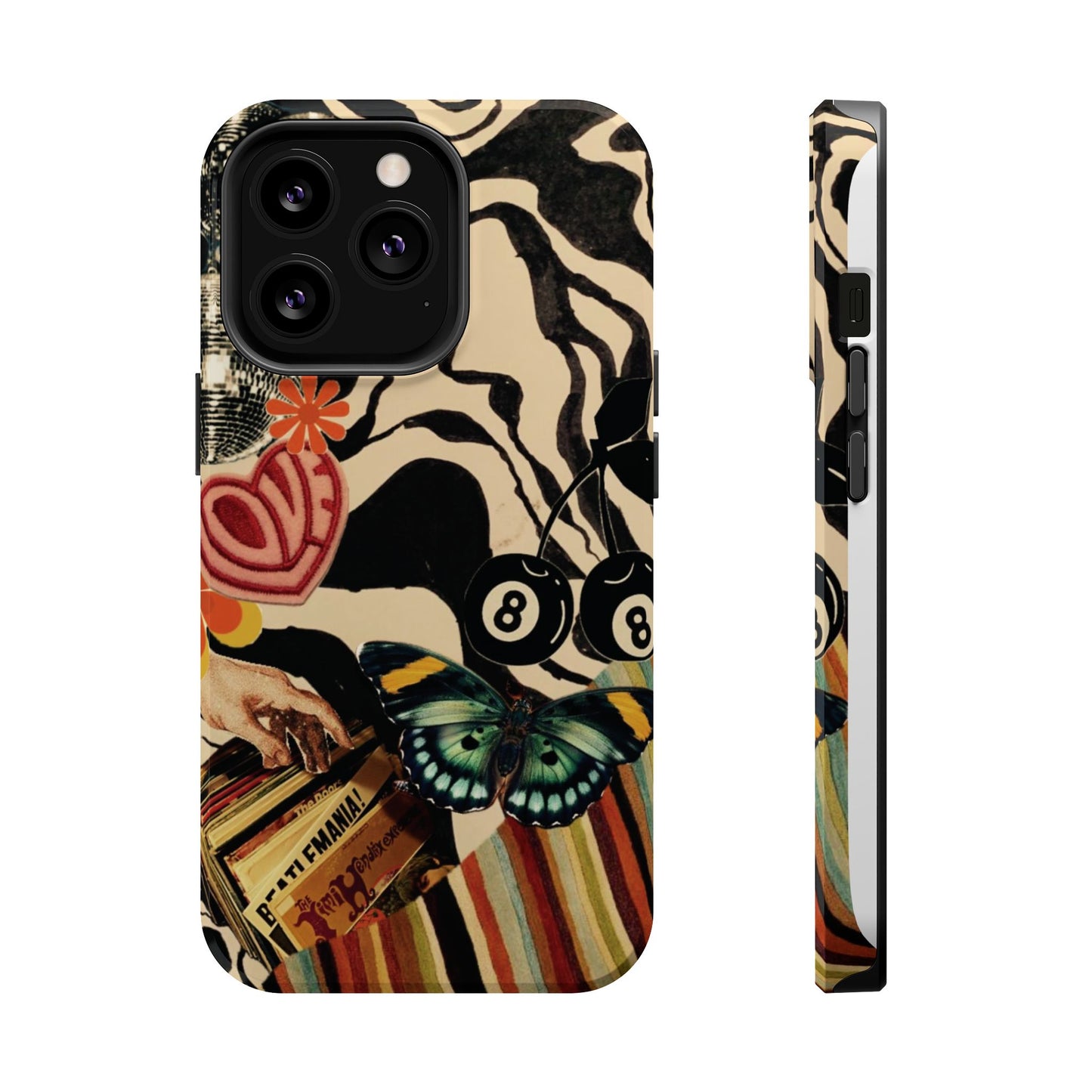 Phone Case — Retro Collage Magnetic Impact-Resistant Case with Butterfly & Zebra Print