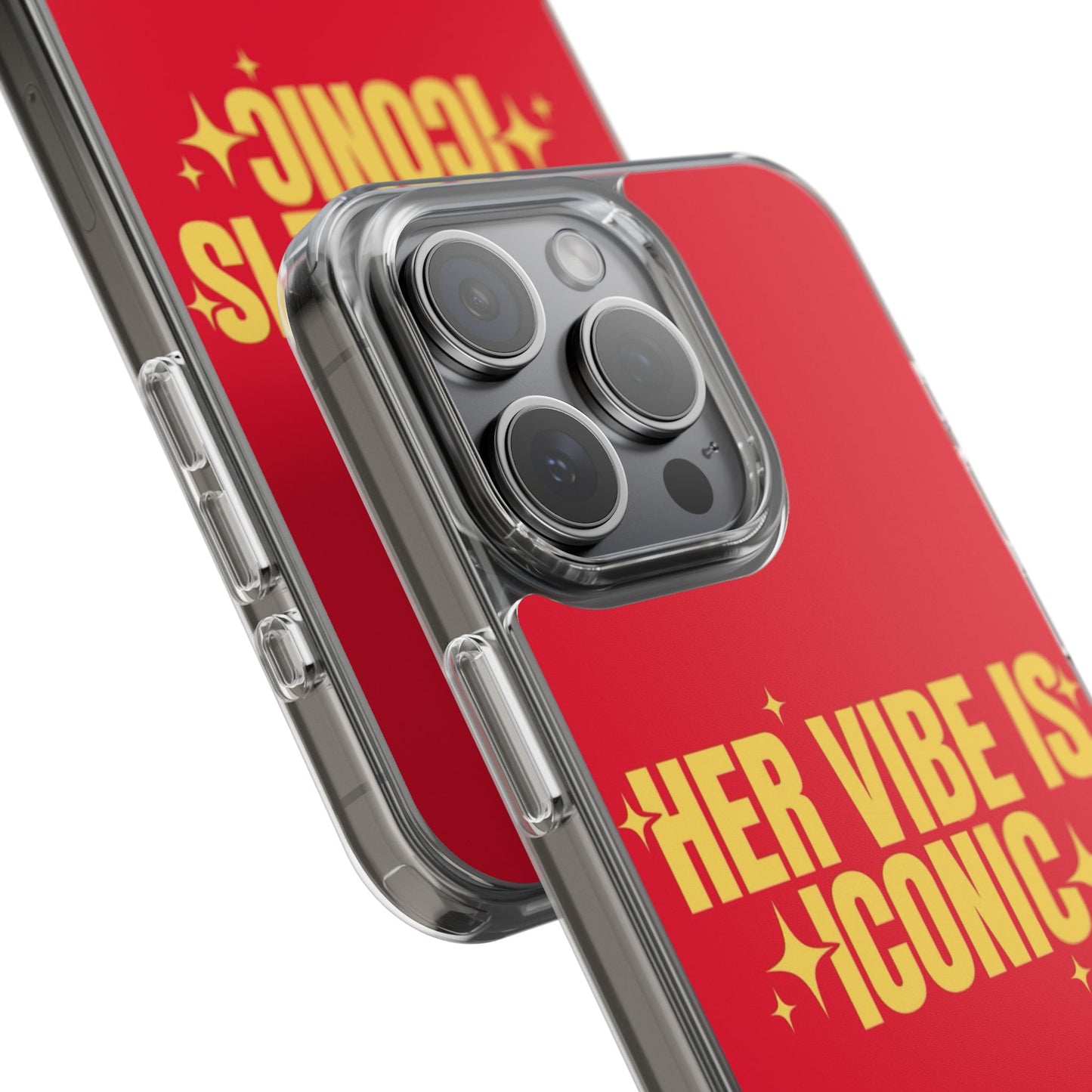 Clear Impact-Resistant Phone Case — "Her Vibe Is Iconic" Red Protective Cover