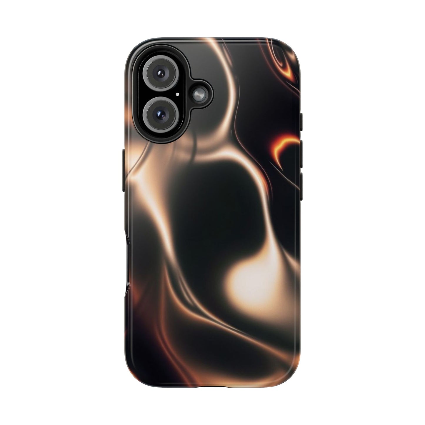 Abstract Liquid Glow Tough Phone Case — Black & Bronze Swirl Protective Cover