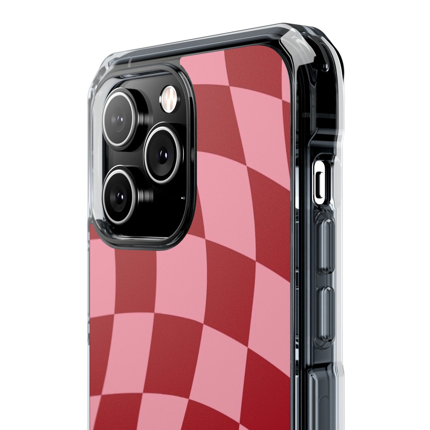 Clear Magnetic Phone Case — Red & Pink Wavy Check Pattern