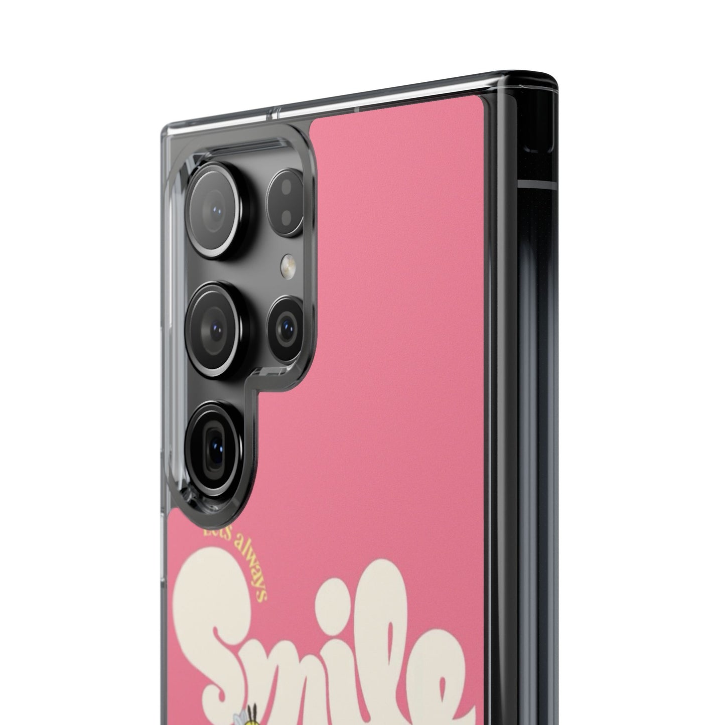 Clear Impact-Resistant Phone Case — Pink 'Smile' Flower Design