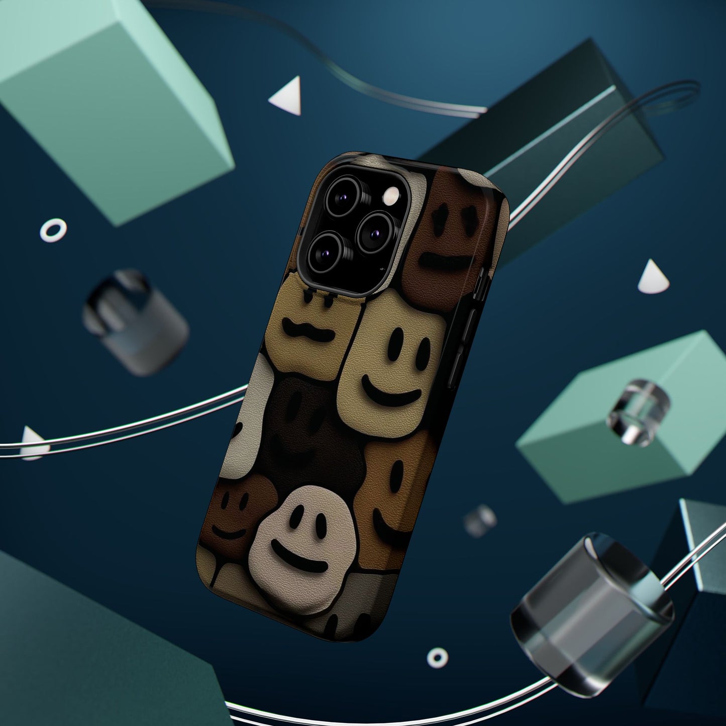 Magnetic Impact-Resistant Case — Brown Smiley Tile Phone Cover