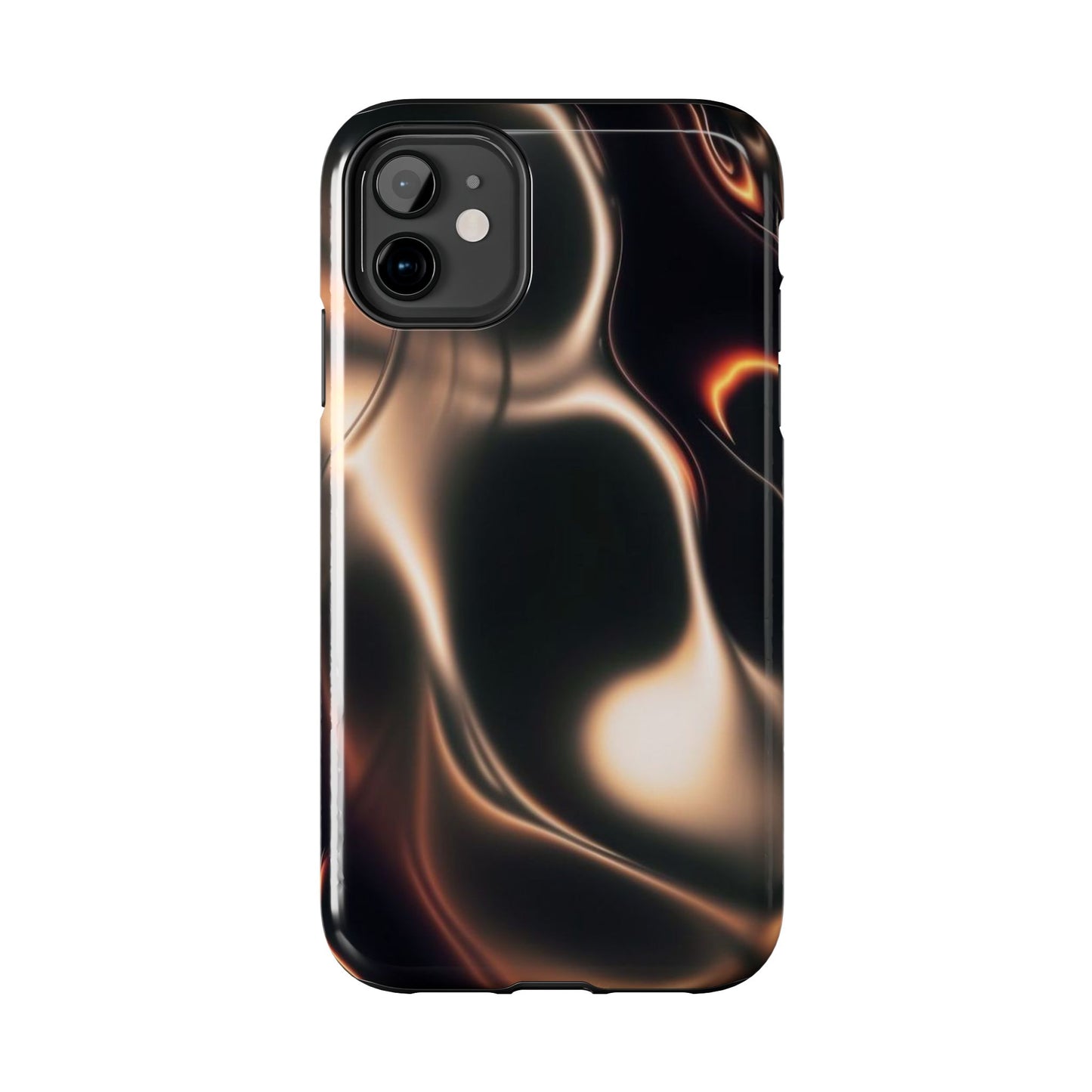 Abstract Liquid Glow Tough Phone Case — Black & Bronze Swirl Protective Cover