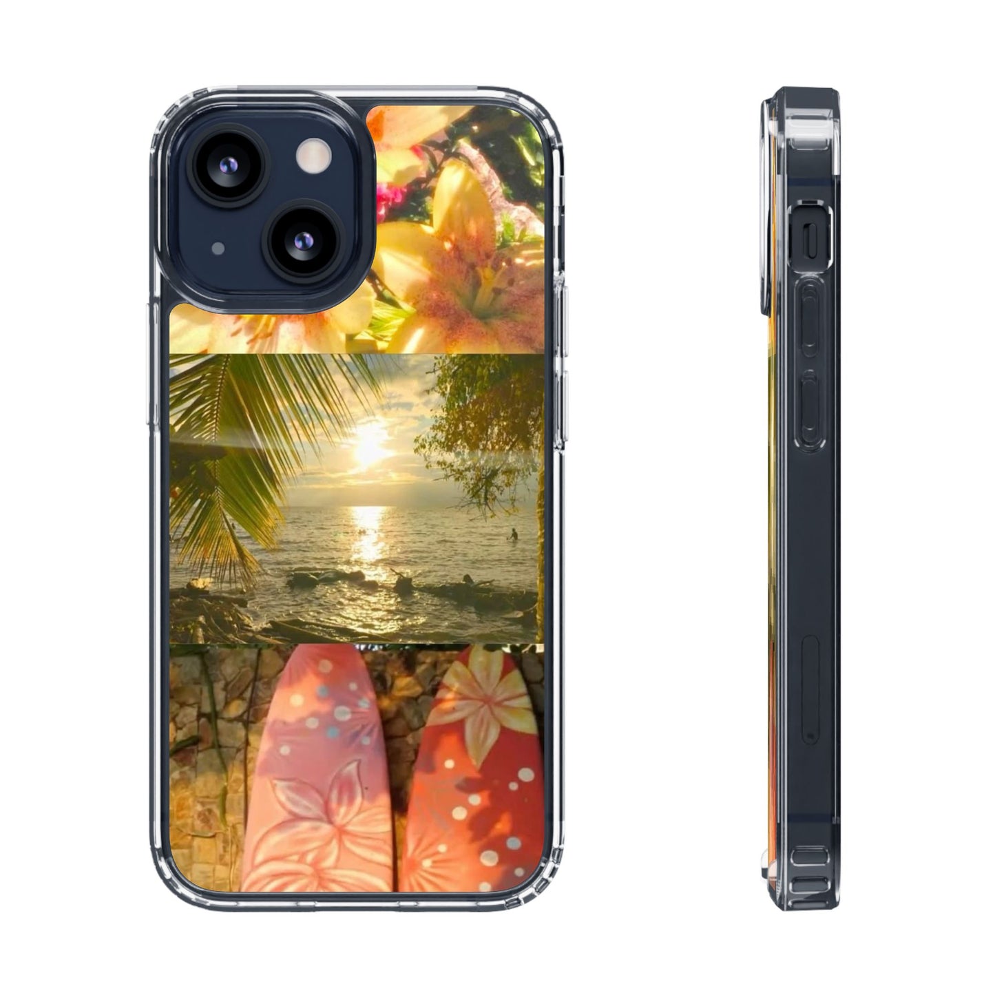 Tropical Sunset Phone Case — Floral Surfboard Clear iPhone Case