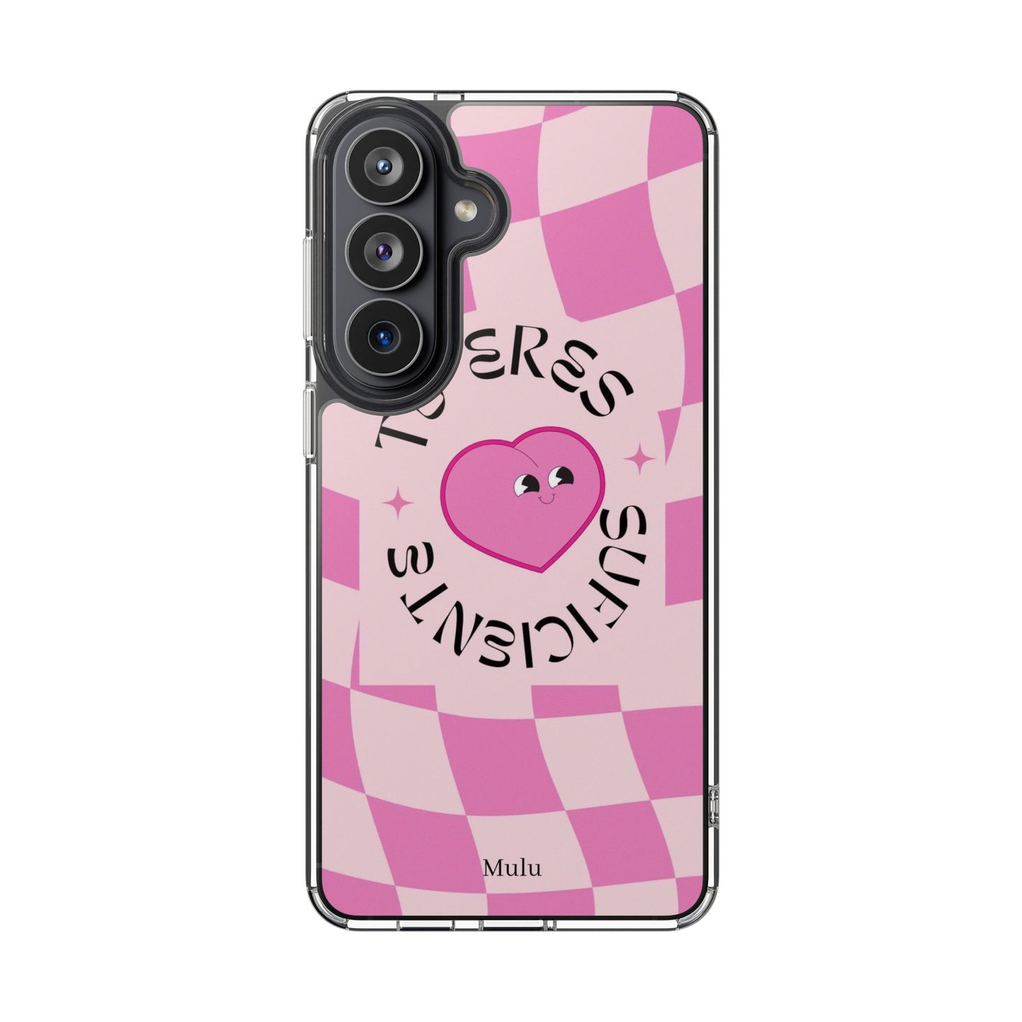 Clear Impact-Resistant Phone Case — Pink Checkerheart “Tu Eres Suficiente” Design