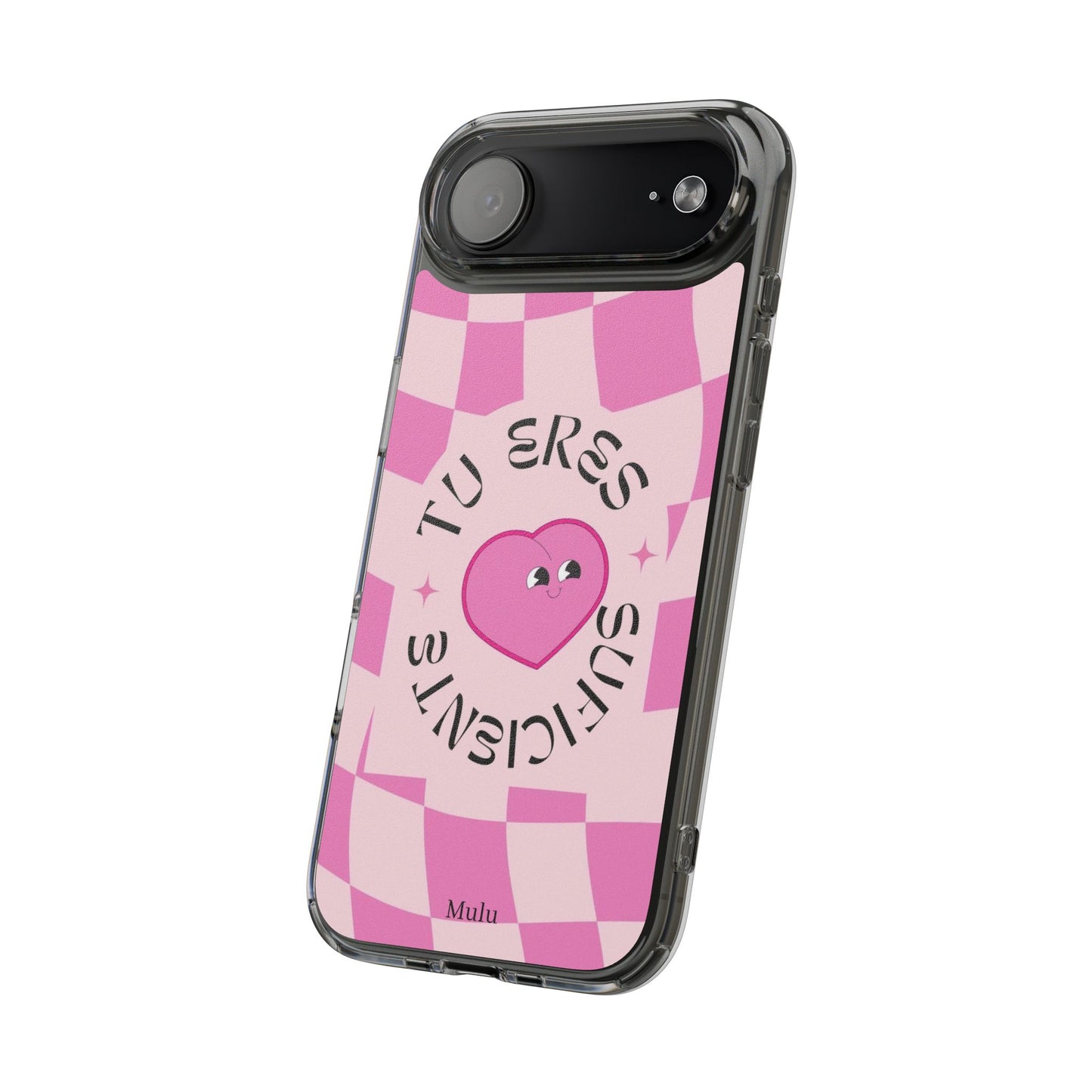 Clear Impact-Resistant Phone Case — Pink Checkerheart “Tu Eres Suficiente” Design