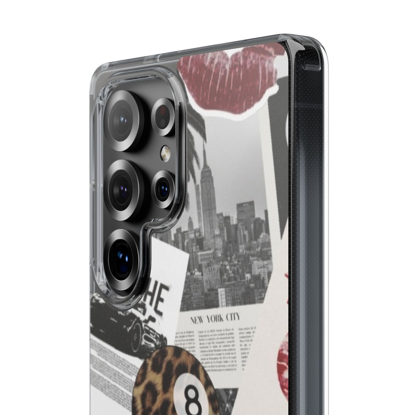 Clear Impact-Resistant Phone Case — Collage Luxury Leopard & Vintage Car Design