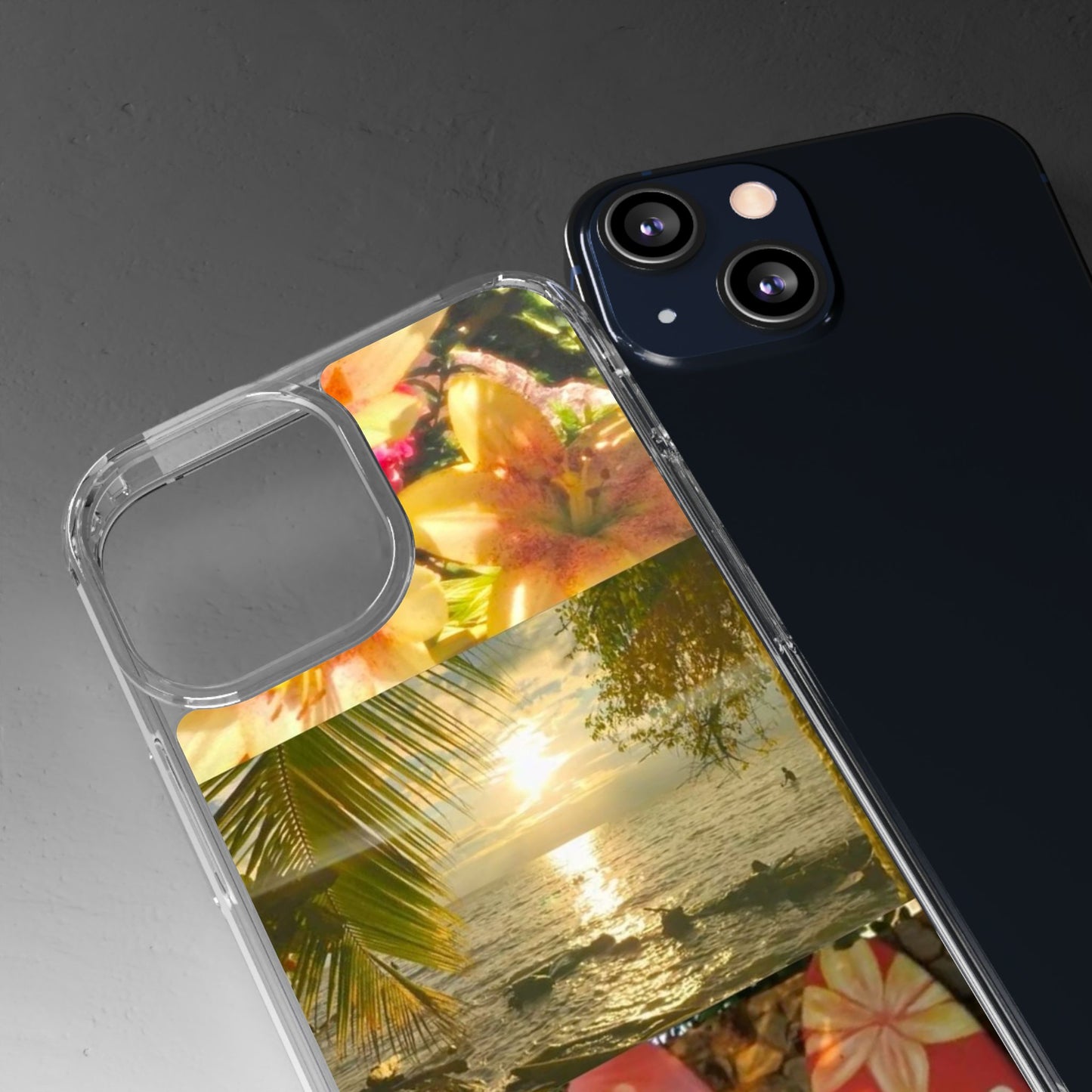 Tropical Sunset Phone Case — Floral Surfboard Clear iPhone Case