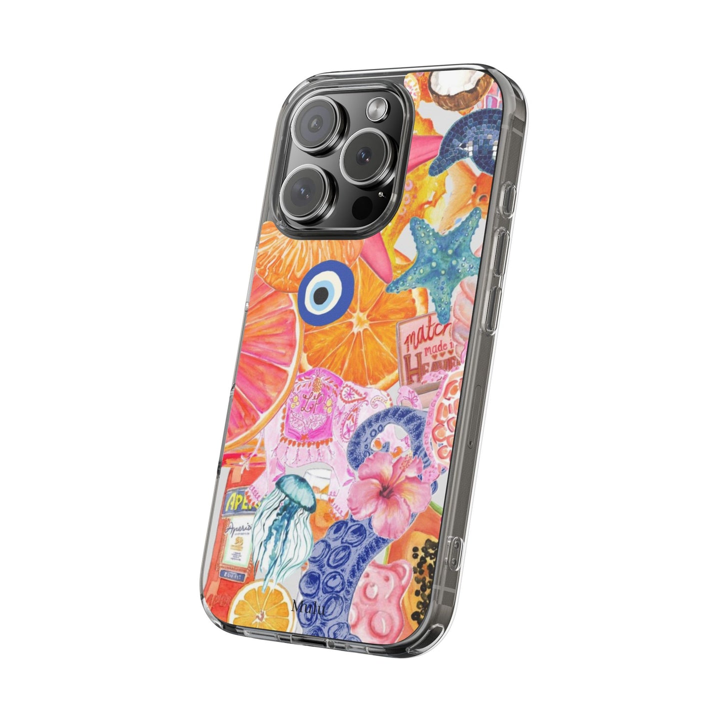 Clear Impact-Resistant Phone Case — Colorful Tropical Collage Design