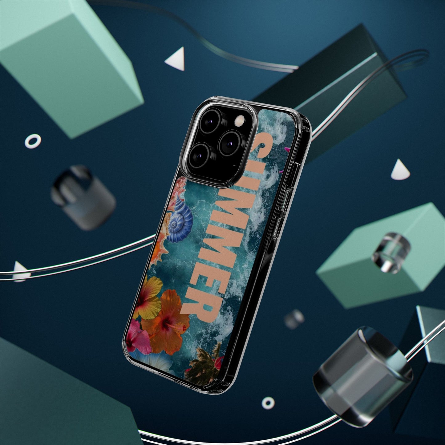 Summer Floral Clear Impact Phone Case — "SUMMER" Tropical Hibiscus Design