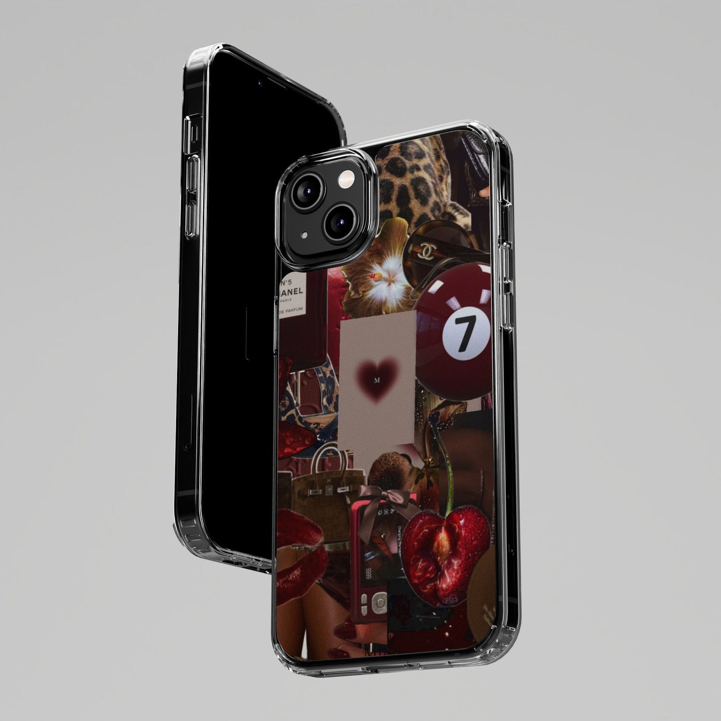Clear Impact-Resistant Phone Case — Retro Cherry Collage Design