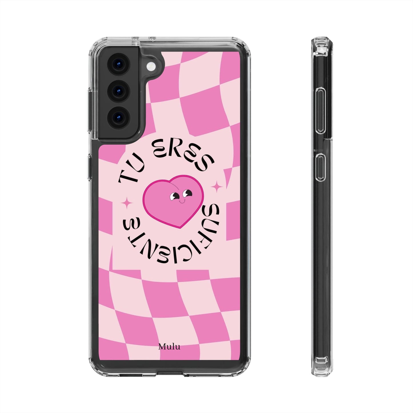 Clear Impact-Resistant Phone Case — Pink Checkerheart “Tu Eres Suficiente” Design