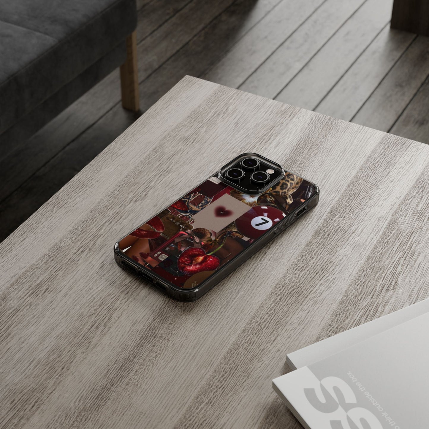 Clear Impact-Resistant Phone Case — Retro Cherry Collage Design