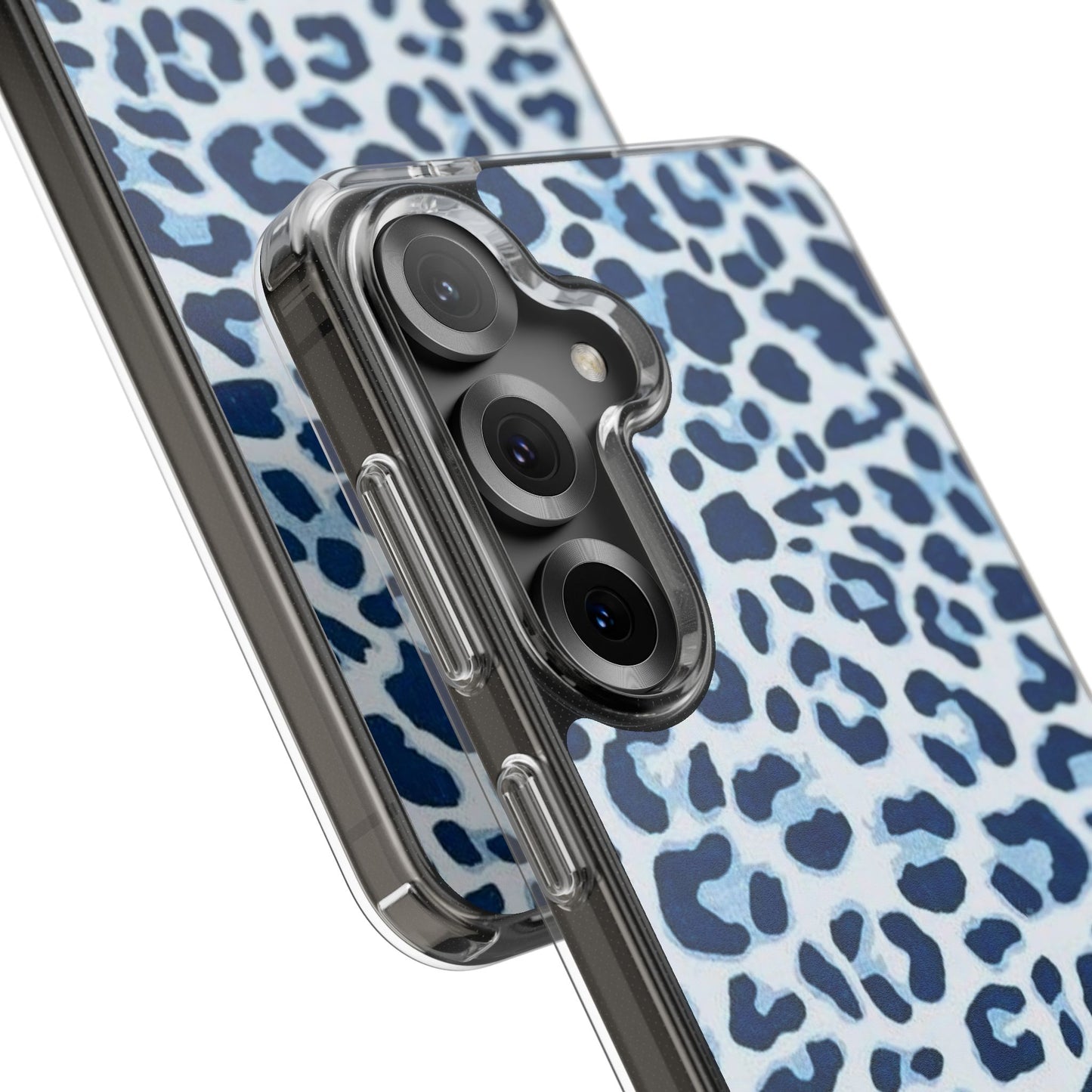 Clear Impact-Resistant Phone Case — Blue Watercolor Leopard Print