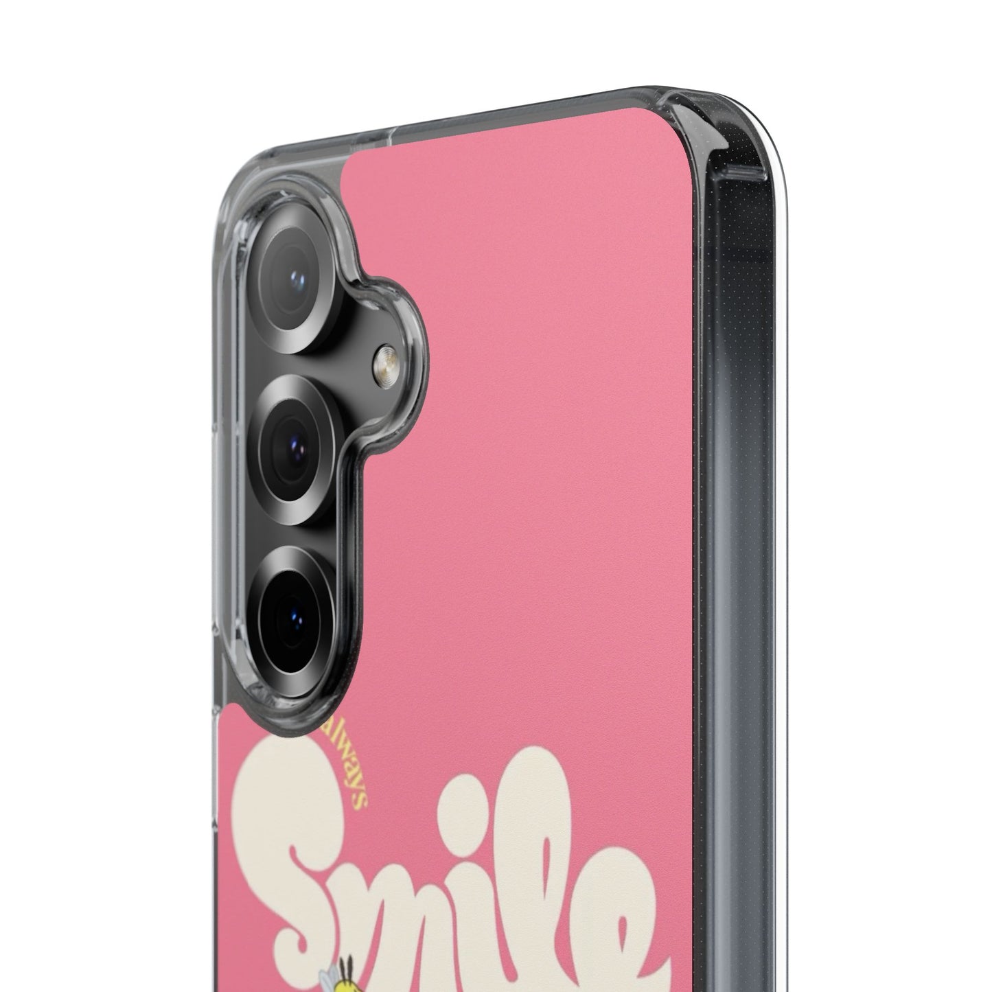Clear Impact-Resistant Phone Case — Pink 'Smile' Flower Design