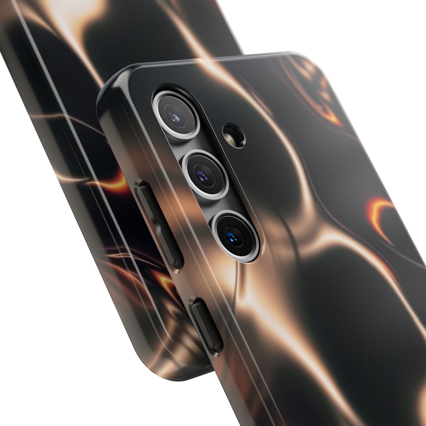 Abstract Liquid Glow Tough Phone Case — Black & Bronze Swirl Protective Cover