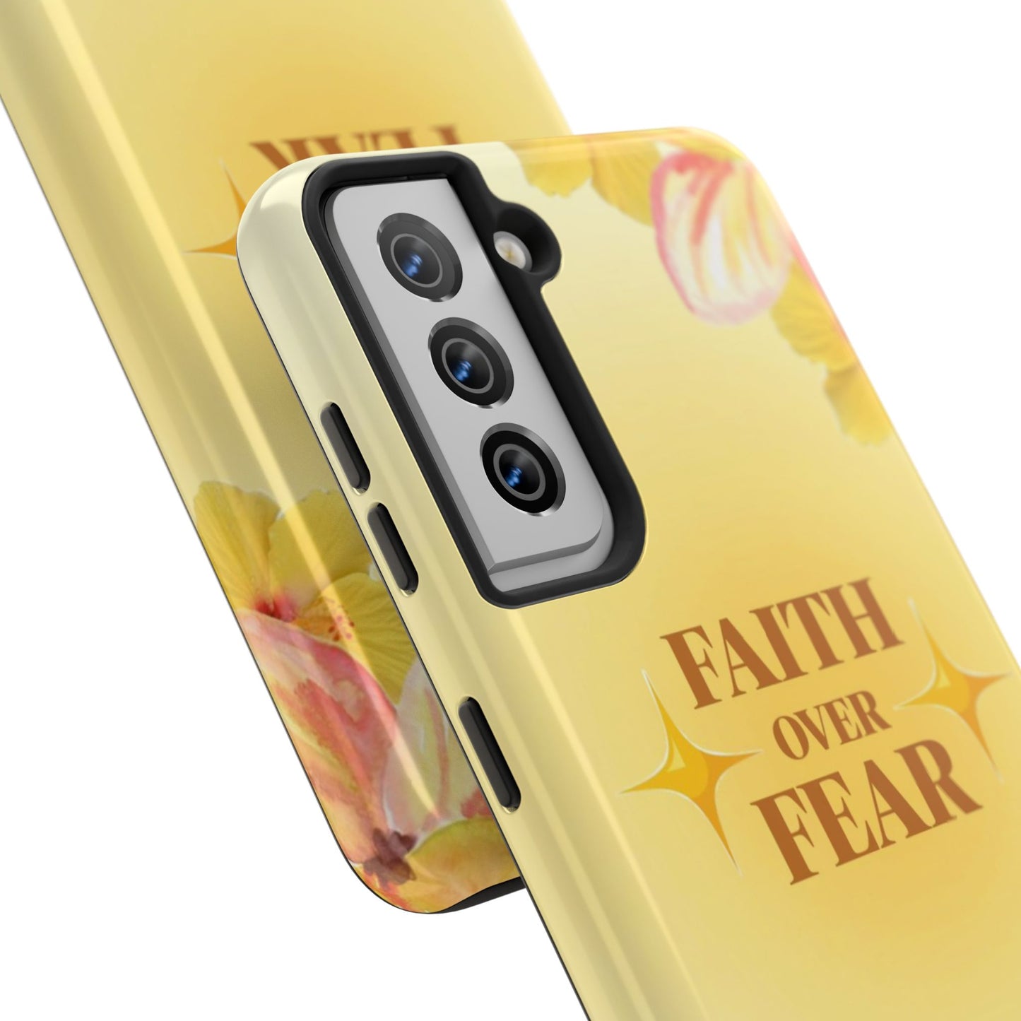 Faith Over Fear Tough Phone Case — Floral Yellow Protective Cover