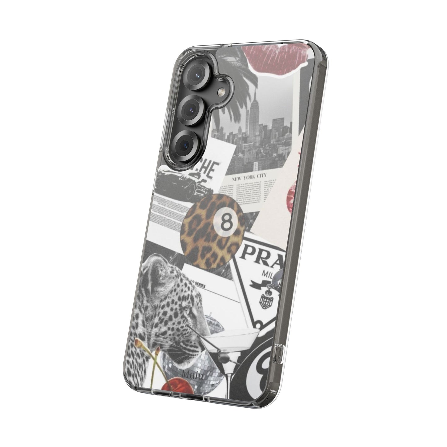 Clear Impact-Resistant Phone Case — Collage Luxury Leopard & Vintage Car Design
