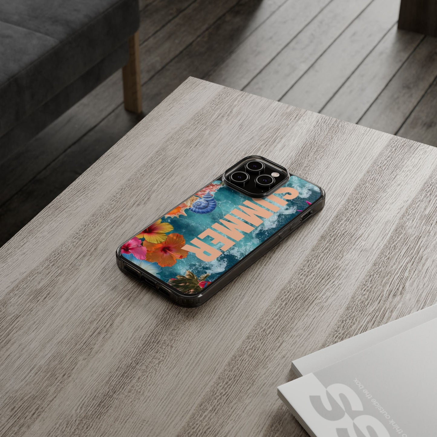 Summer Floral Clear Impact Phone Case — "SUMMER" Tropical Hibiscus Design