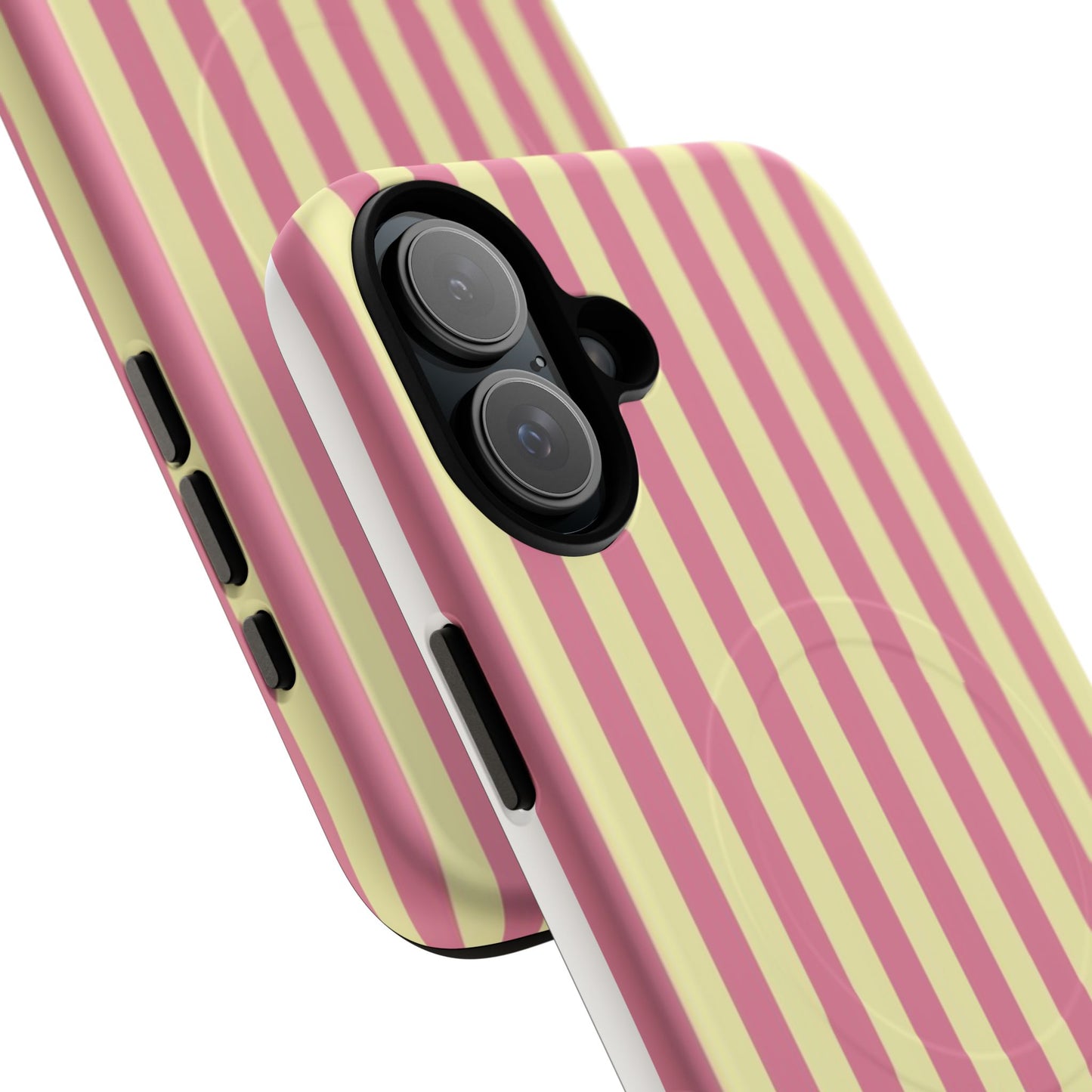Striped Pink & Yellow Magnetic Tough Phone Case — Retro Pastel Protection