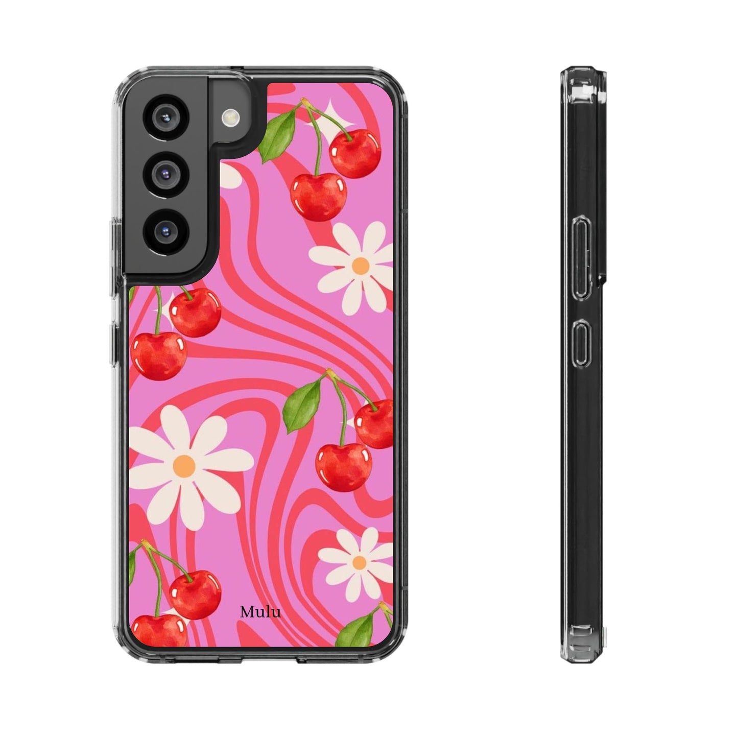 Clear Impact Phone Case — Retro Cherry & Daisy Floral Design
