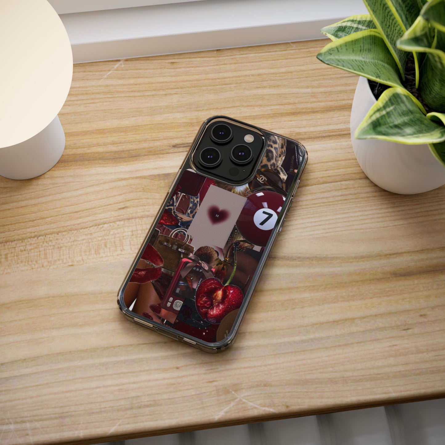 Clear Impact-Resistant Phone Case — Retro Cherry Collage Design