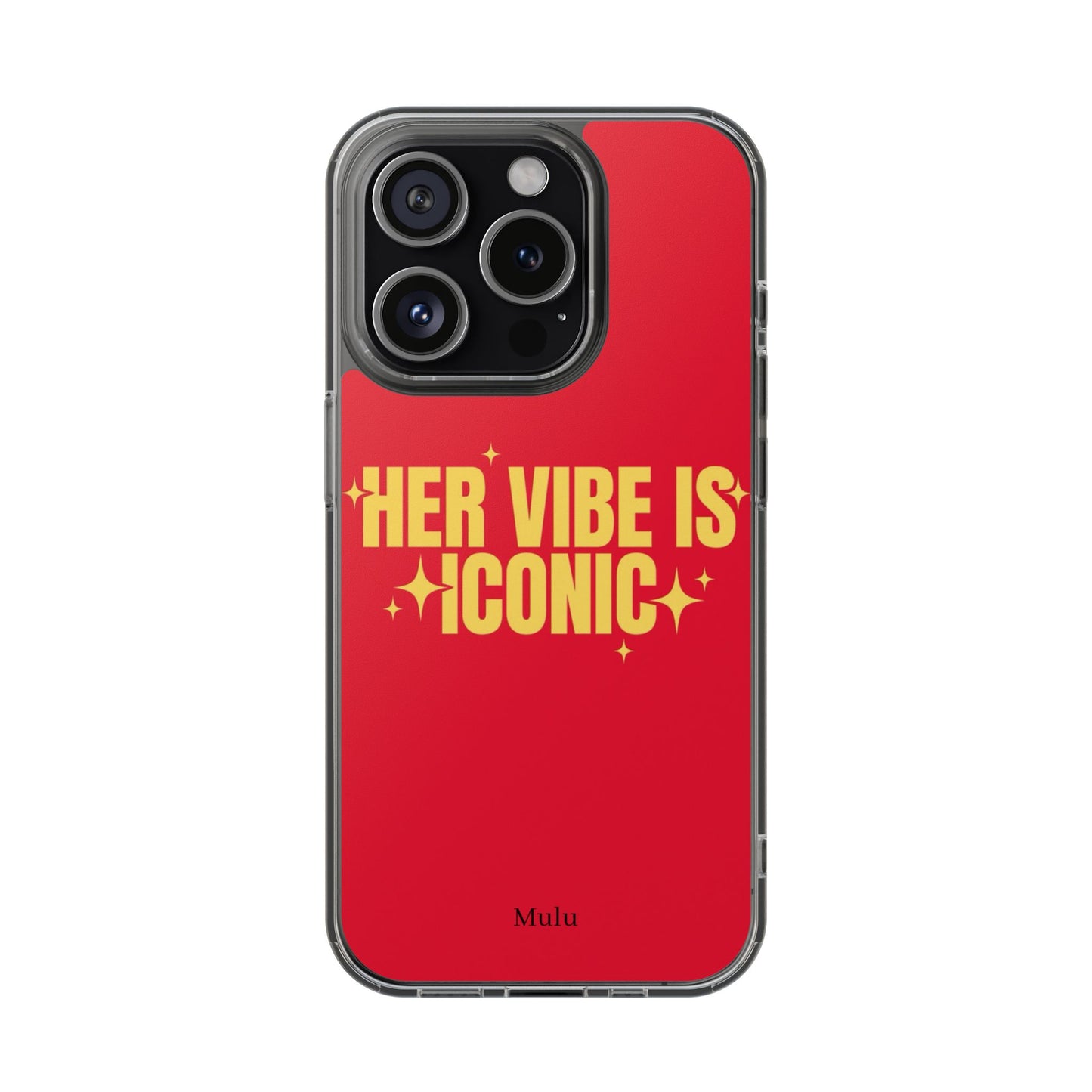 Clear Impact-Resistant Phone Case — "Her Vibe Is Iconic" Red Protective Cover