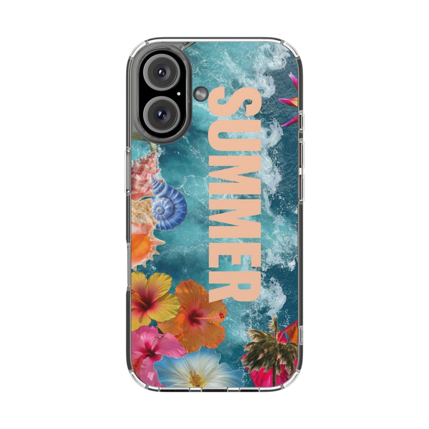 Summer Floral Clear Impact Phone Case — "SUMMER" Tropical Hibiscus Design