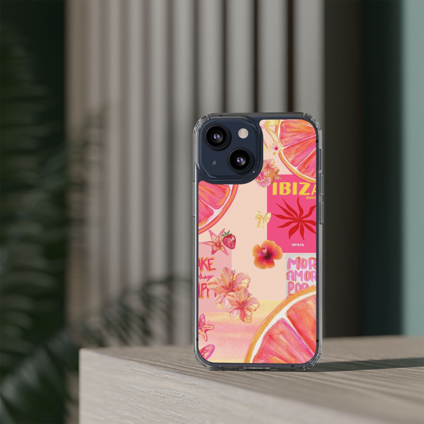 Clear Impact Phone Case — Pink Ibiza Citrus Floral Design