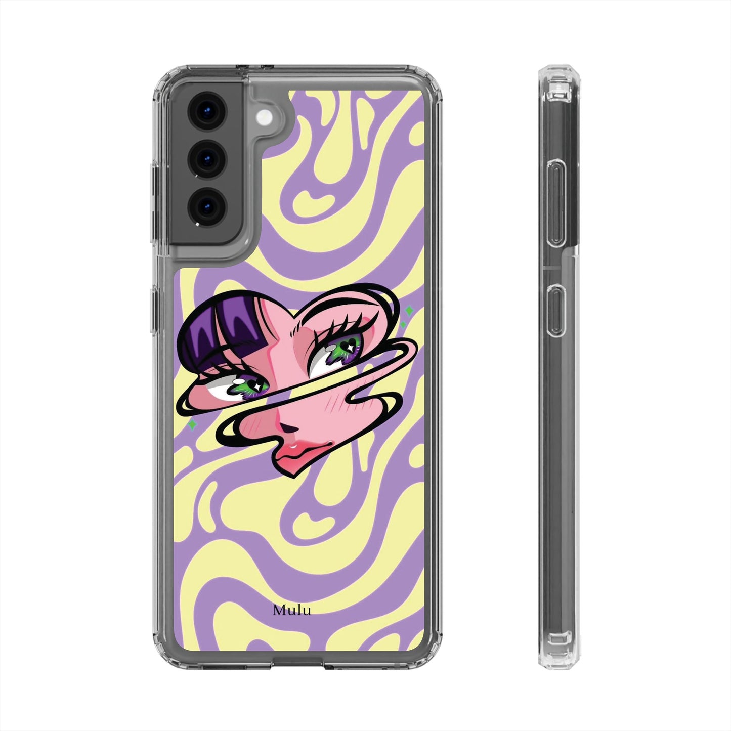 Clear Impact-Resistant Case — Retro Psychedelic Heart Face Design