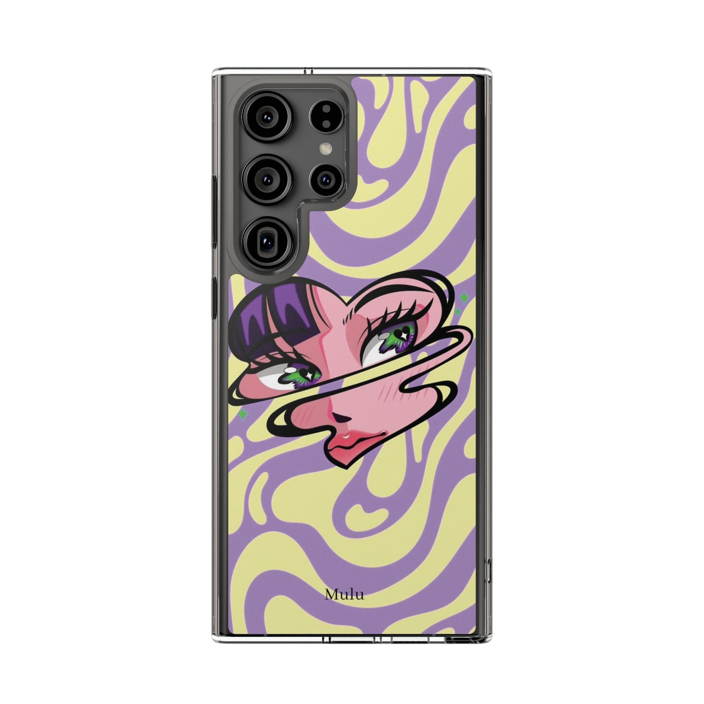 Clear Impact-Resistant Case — Retro Psychedelic Heart Face Design
