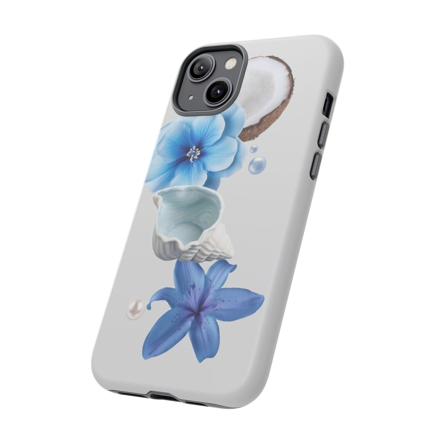 Tropical Blue Floral Phone Case — Coconut, Shell & Starfish Design