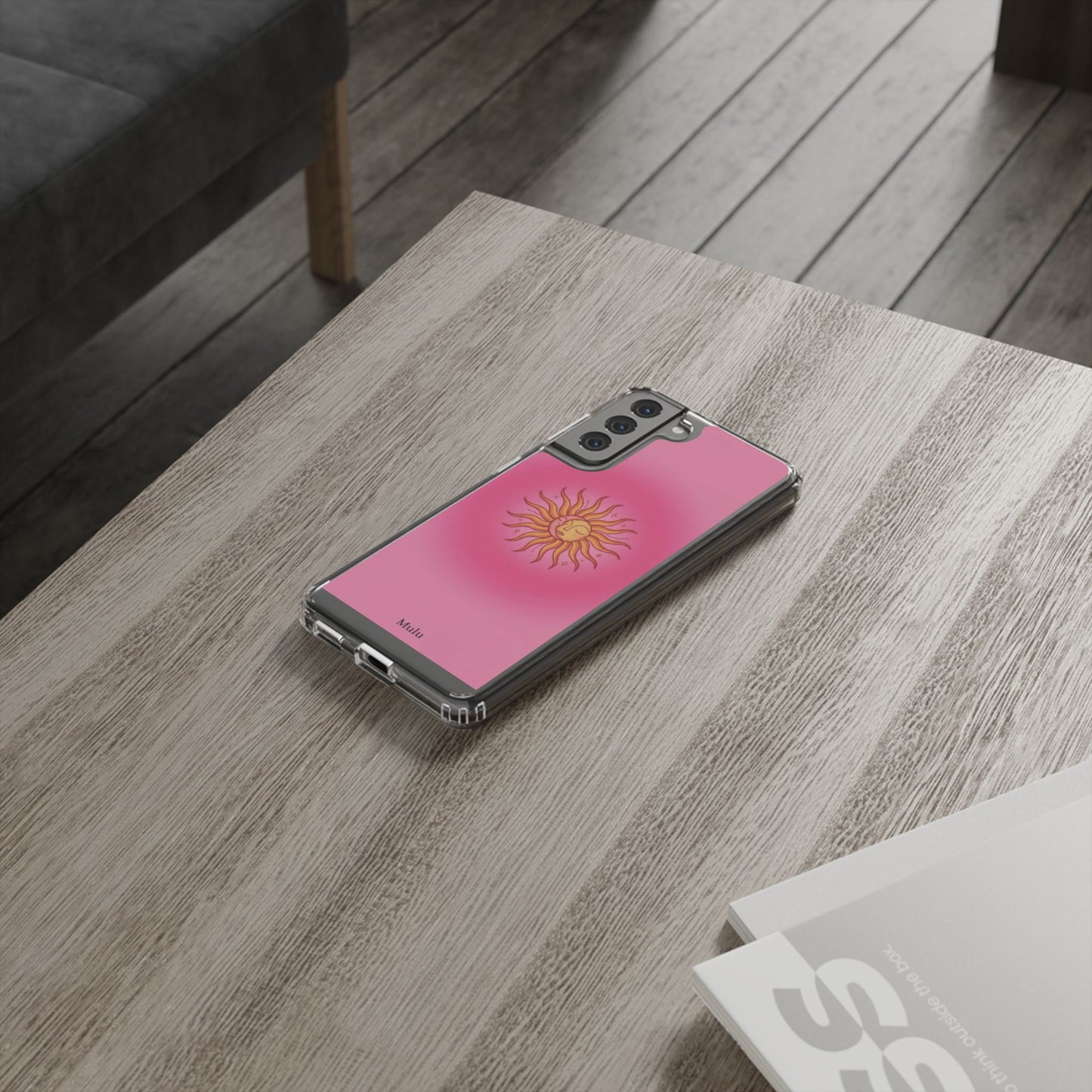 Pink Sun Phone Case — Radiant Sunburst Impact-Resistant Clear Case