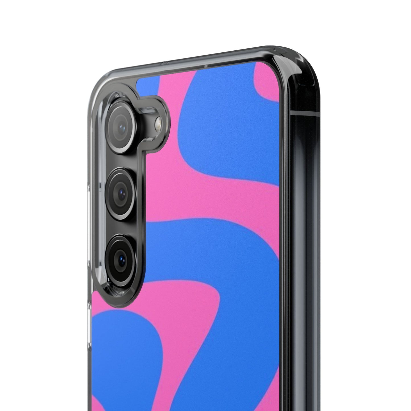 Clear Impact-Resistant Phone Case — Retro Blue & Pink Abstract Swirl