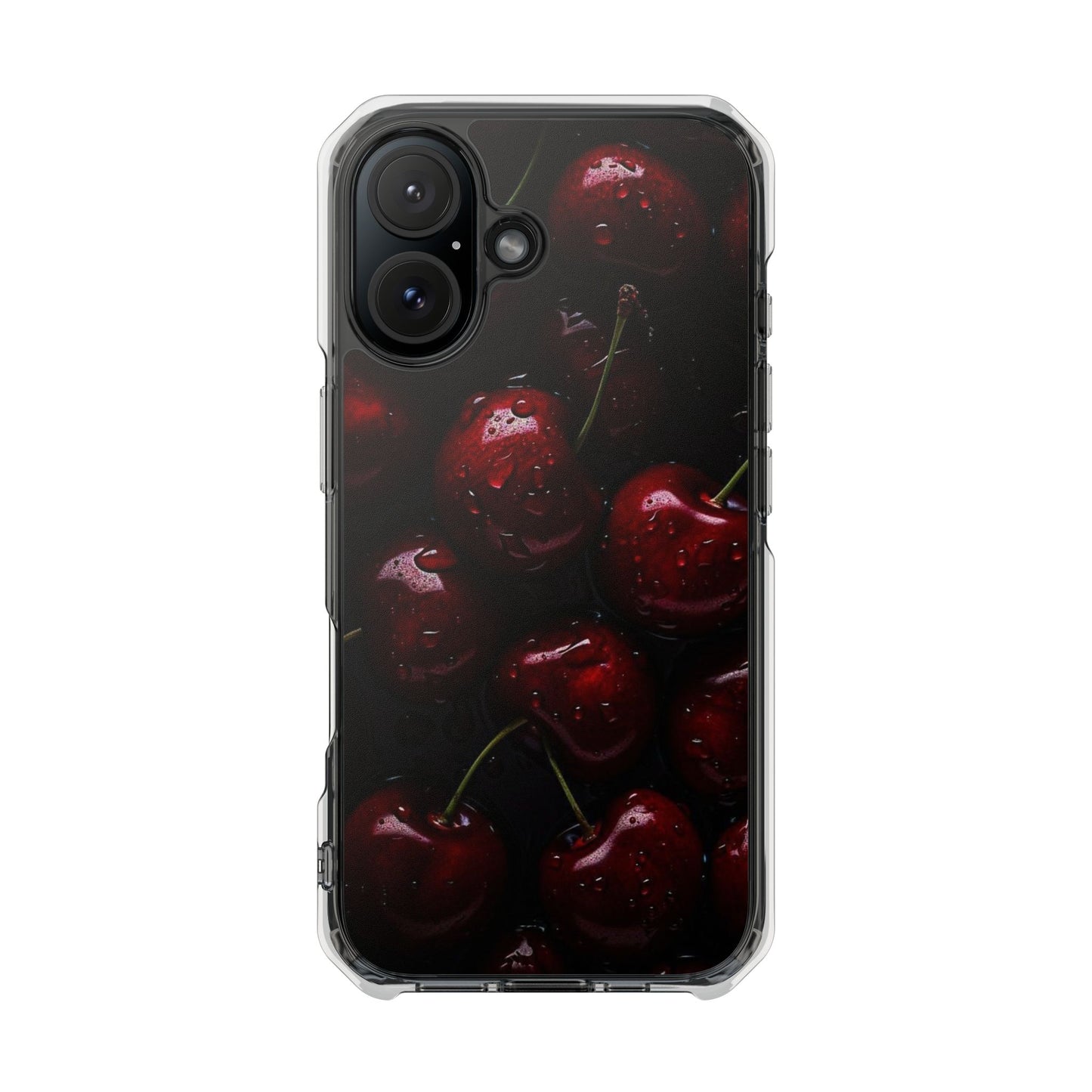 Cherry Pattern Clear Magnetic Phone Case — Dark Red Fruit Design