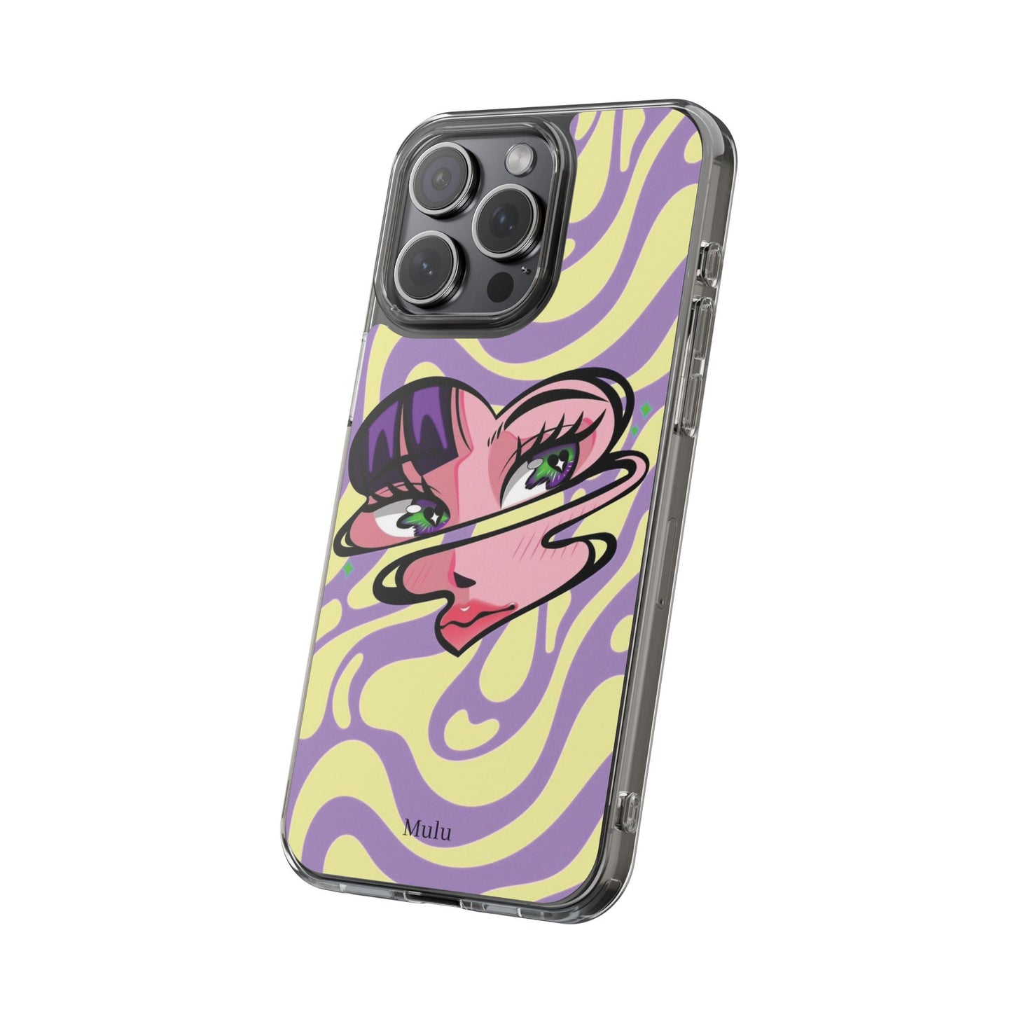 Clear Impact-Resistant Case — Retro Psychedelic Heart Face Design