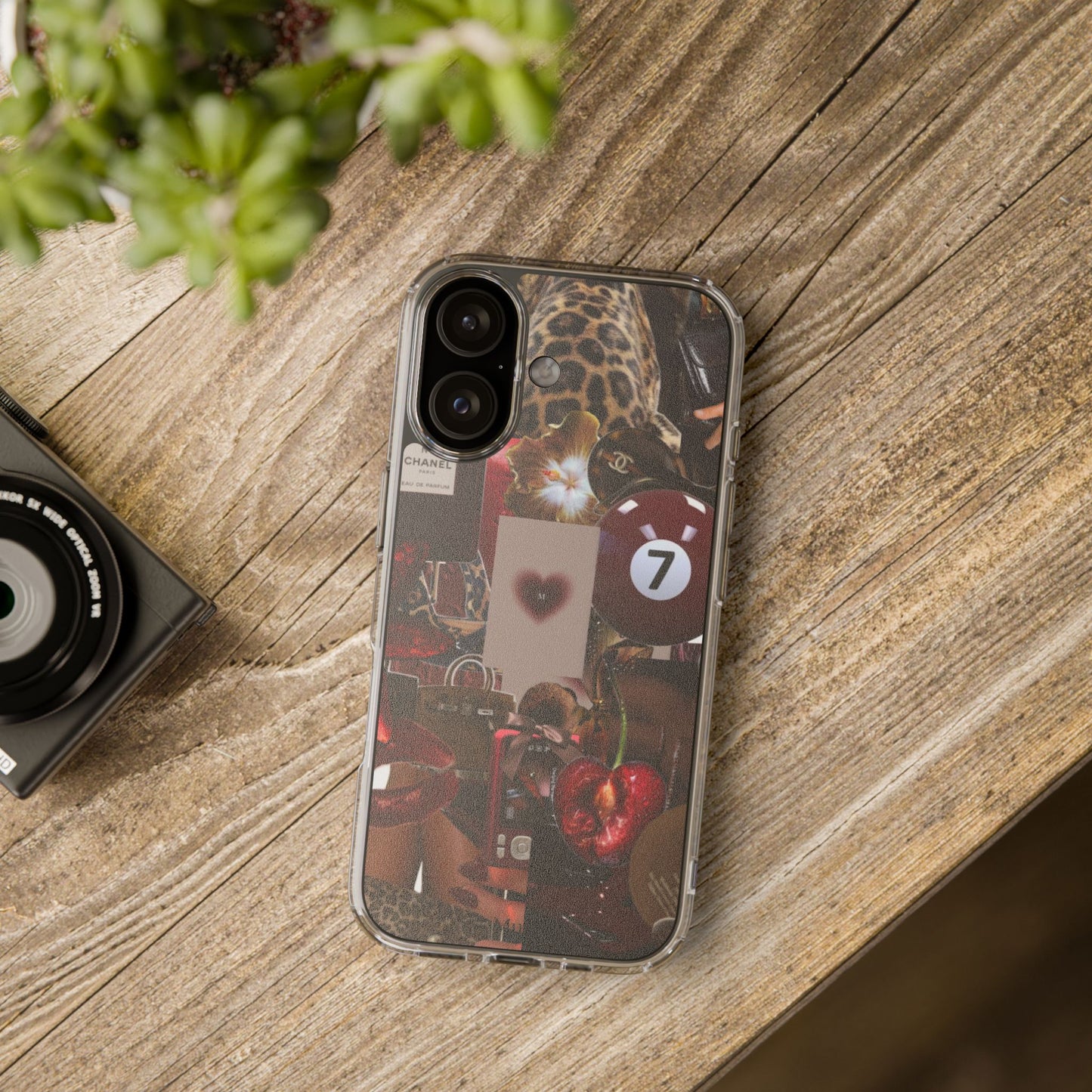 Clear Impact-Resistant Phone Case — Retro Cherry Collage Design