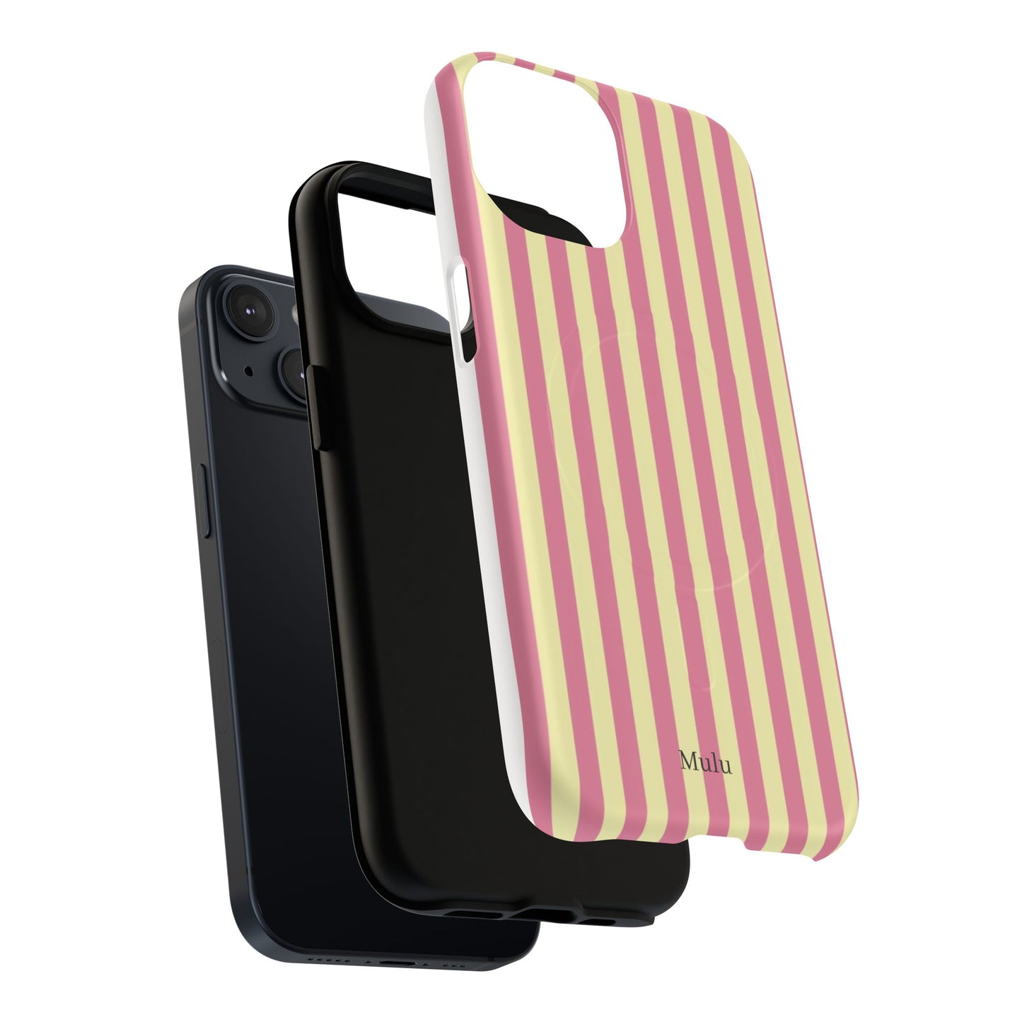 Striped Pink & Yellow Magnetic Tough Phone Case — Retro Pastel Protection