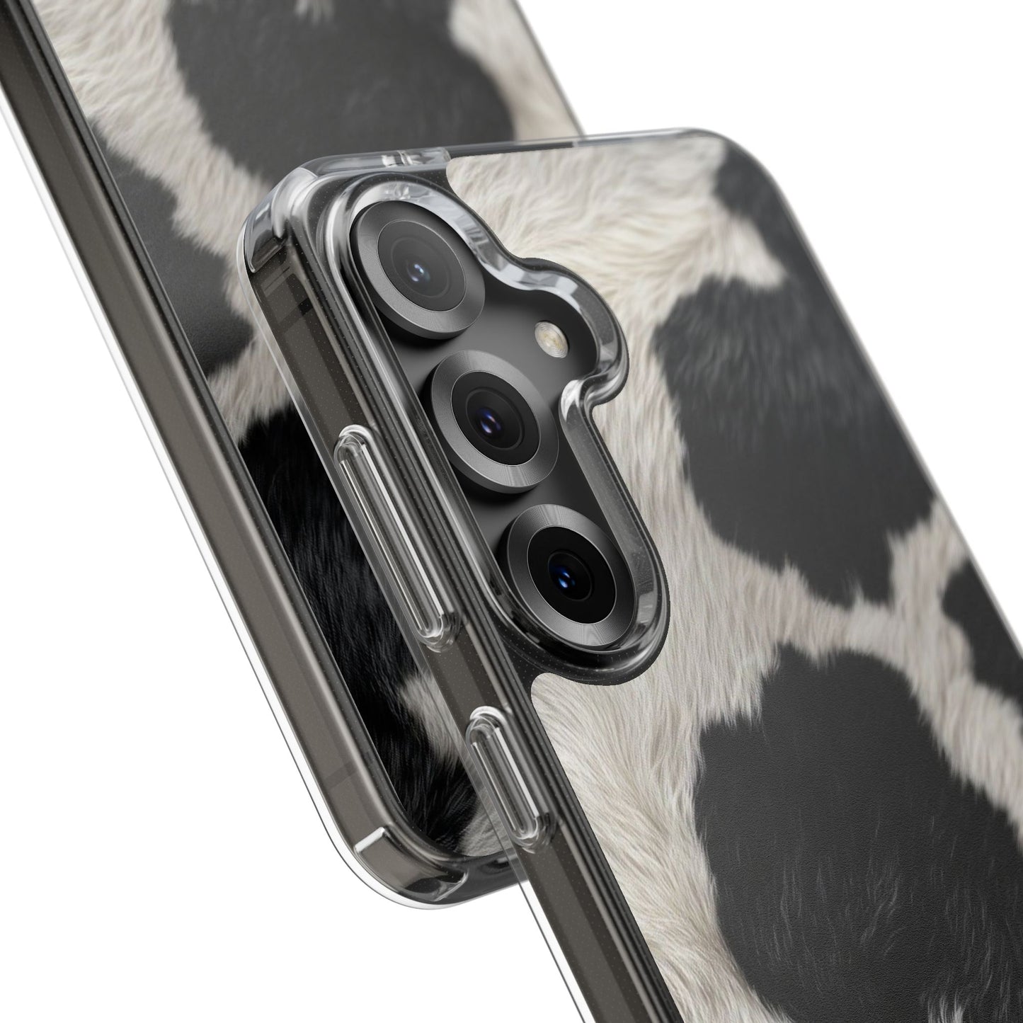 Cow Print Clear Impact Phone Case — Faux Fur Black & White Protection
