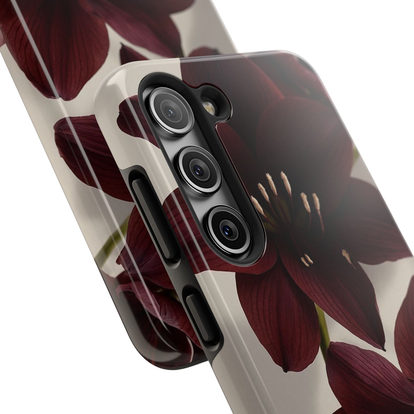 Amaryllis Noir Tough Phone Case — Dark Burgundy Floral Protective Cover