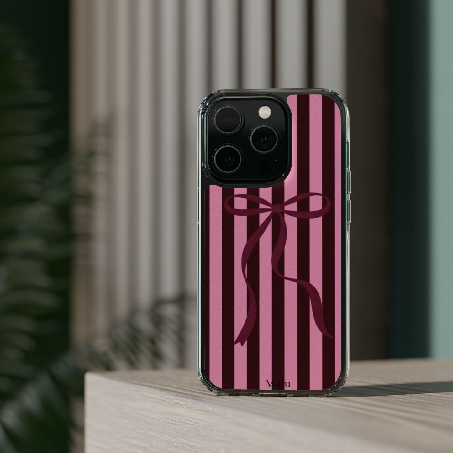 Pink Striped Ribbon Clear Impact-Resistant Phone Case