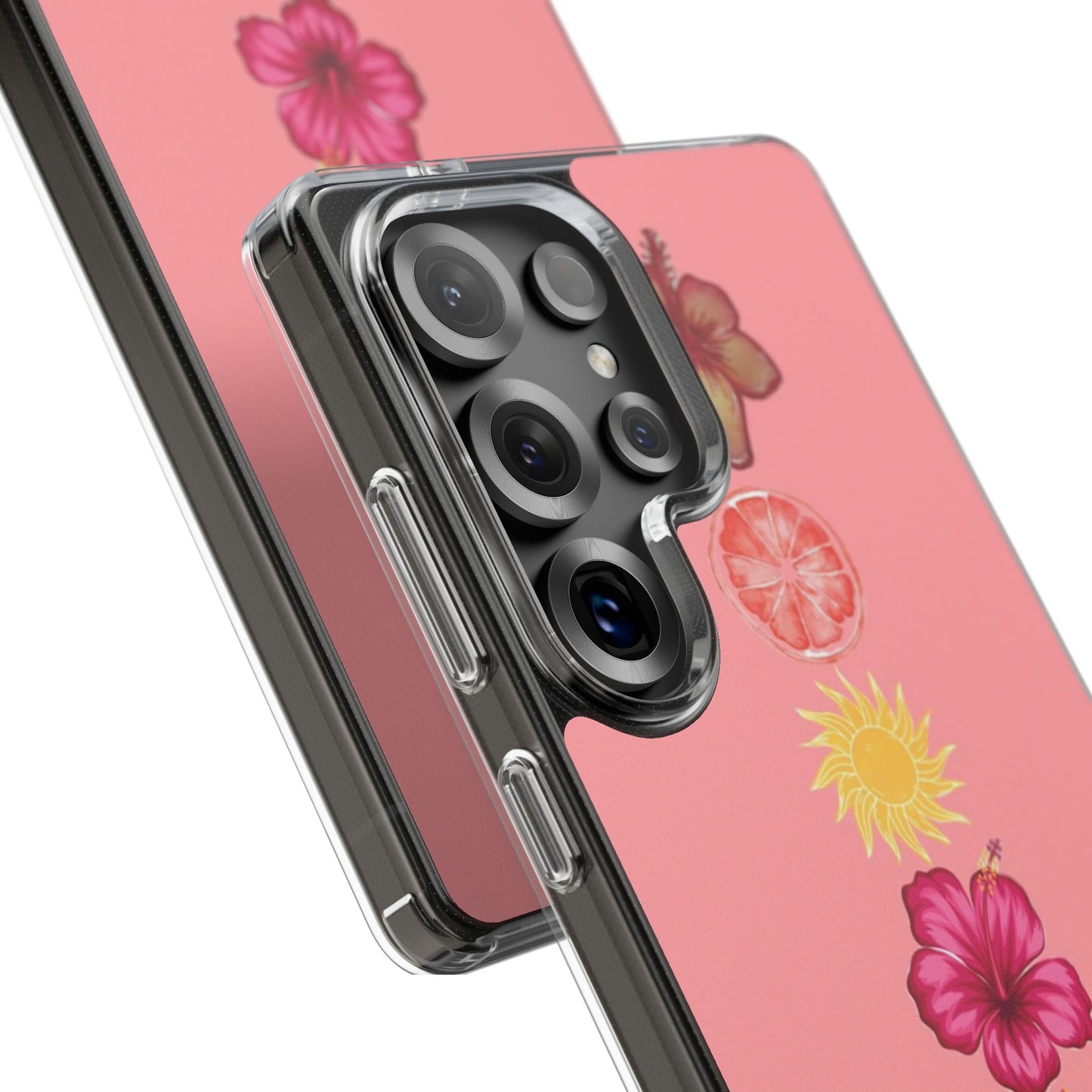 Clear Impact-Resistant Phone Case — Tropical Sun & Hibiscus Floral Design
