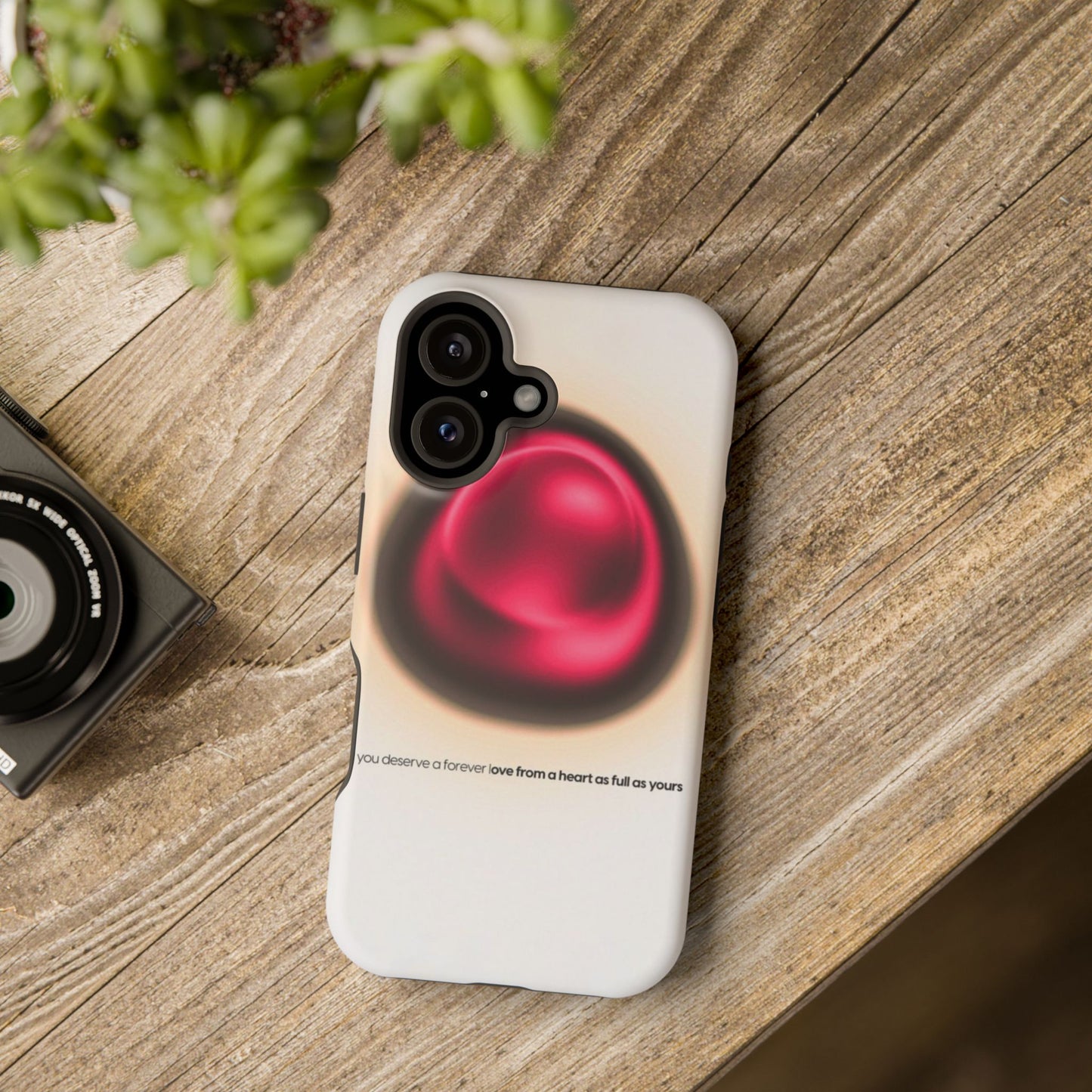 Protective Phone Case — Red Pearl Heart Design with 'You deserve a forever love' Text