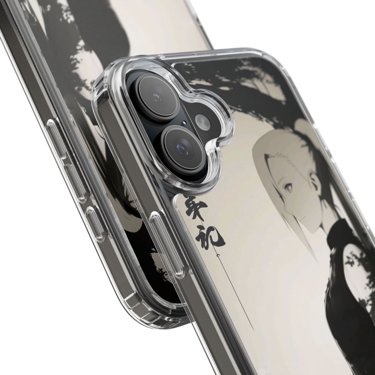 Anime Samurai Clear Phone Case — Monochrome Sumi-E Style