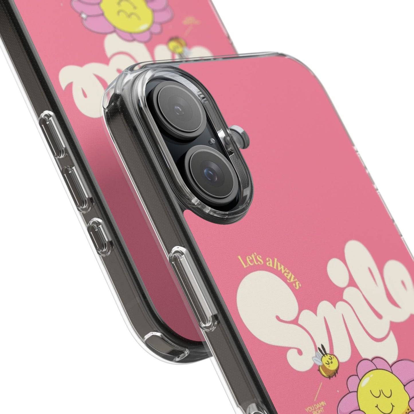 Clear Impact-Resistant Phone Case — Pink 'Smile' Flower Design